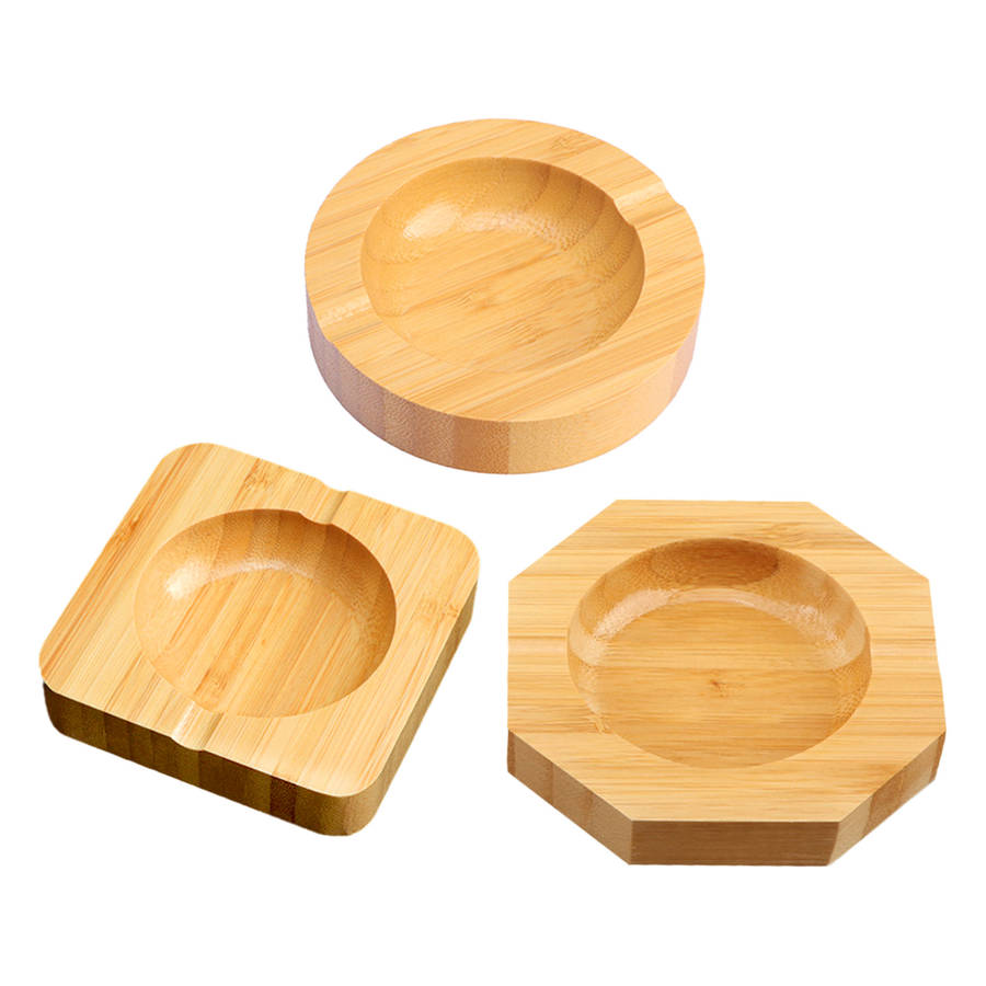1pc Solid Bamboo Ashtray with Grooves Round Rectangular and Irregular Shaped Ashtrays for Sm