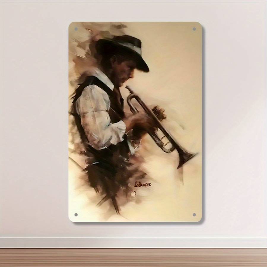 1pc Vintage Abstract Trumpet Player Iron Wall Art Sign 20.32x30.48 cm Rustic Decorative Plaque fo