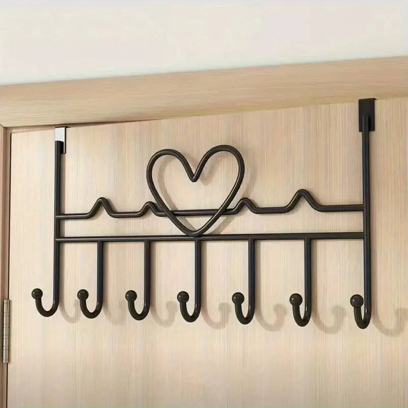 1pc 7-Hook Over-the-Door Organizer Rack Space-Saving Metal Storage for Towels Clothes Hats More Easy