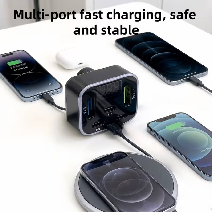 30W PD Car Charger With 5 Quick Charging Ports