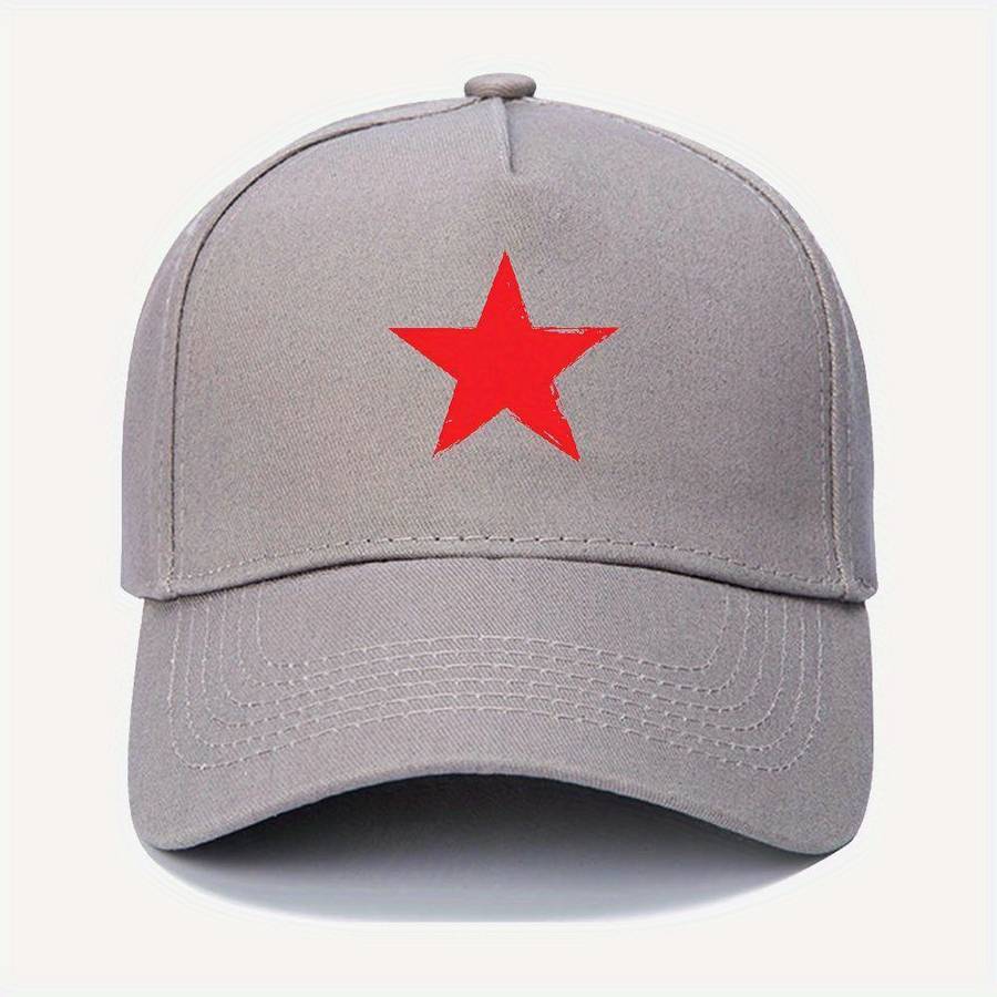1pc 100% Cotton Adjustable Baseball Cap with Red Star Design Sun Protection Machine Washable Bla