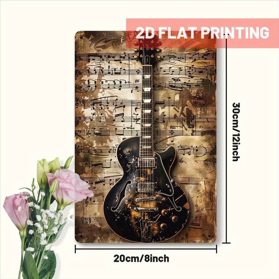 Room Decor  Vintage Iron Sign Guitar Musical Instrument Theme Retro Wall Decor 2D Flat P