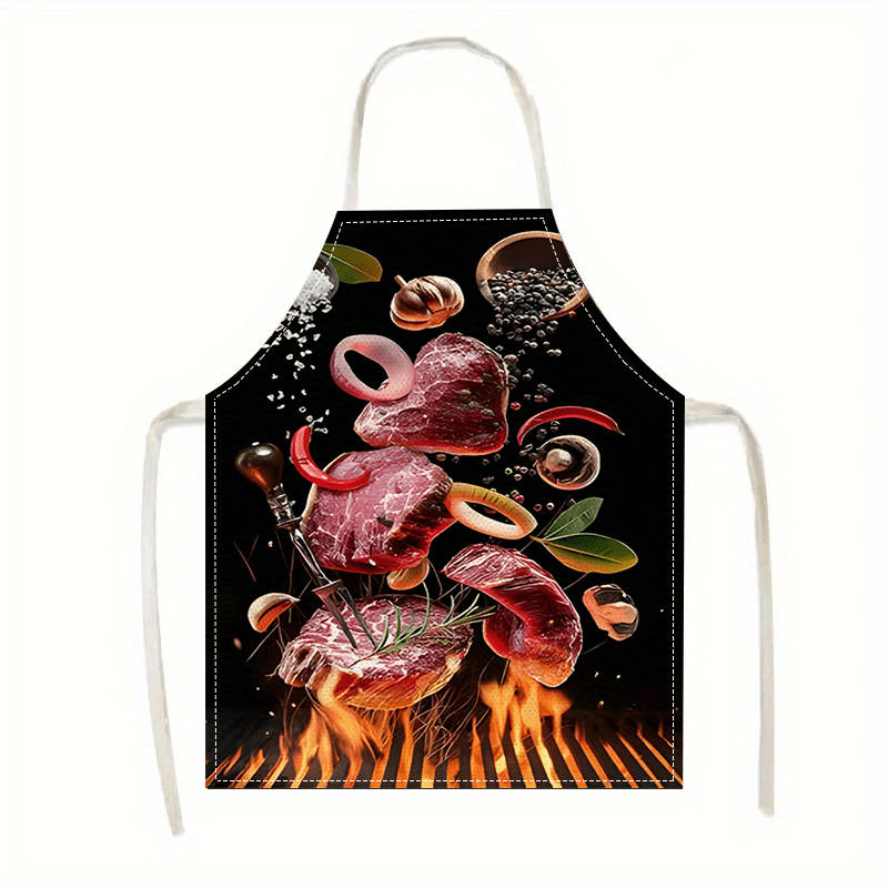 1pc Large Kitchen Apron with Fresh Beef Onion Rings and Red Chili Cooking Ingredients Print