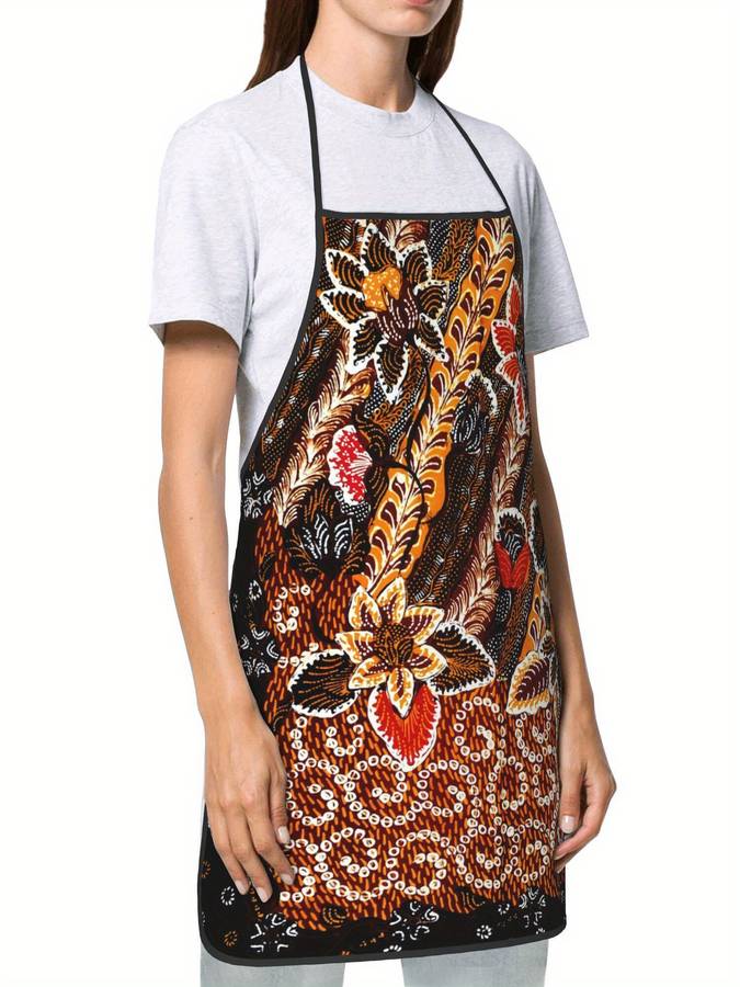 1pc Indonesian Ethnic Print Apron Vibrant Floral Geometric Design Durable Polyester Woven