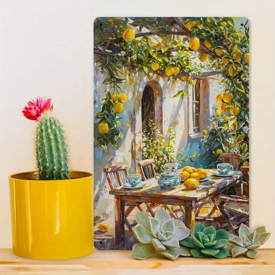 1pc Vintage Iron Sign Laid Back Under the Fruit Tree 20.32x30.48 cm Rustic Lemon Tree Scene Wall Art