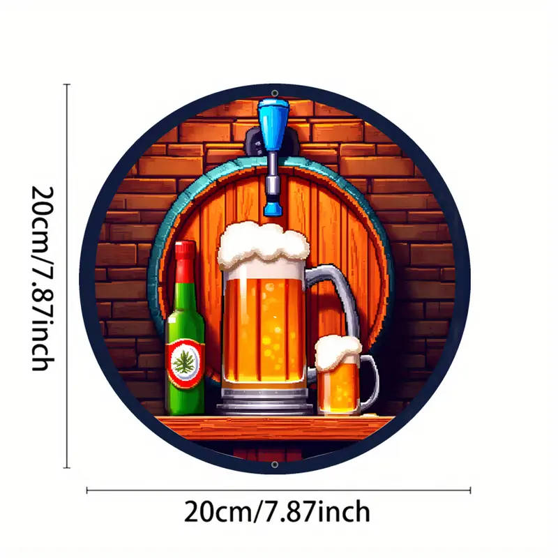 1pc Rustic Beer Barrel Metal Sign Aluminum Wall Hanging Decor with Mug and Bottle Design Waterproof