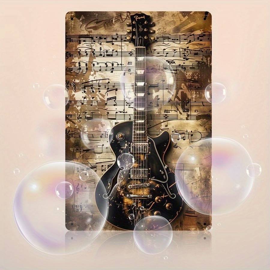Room Decor  Vintage Iron Sign Guitar Musical Instrument Theme Retro Wall Decor 2D Flat P