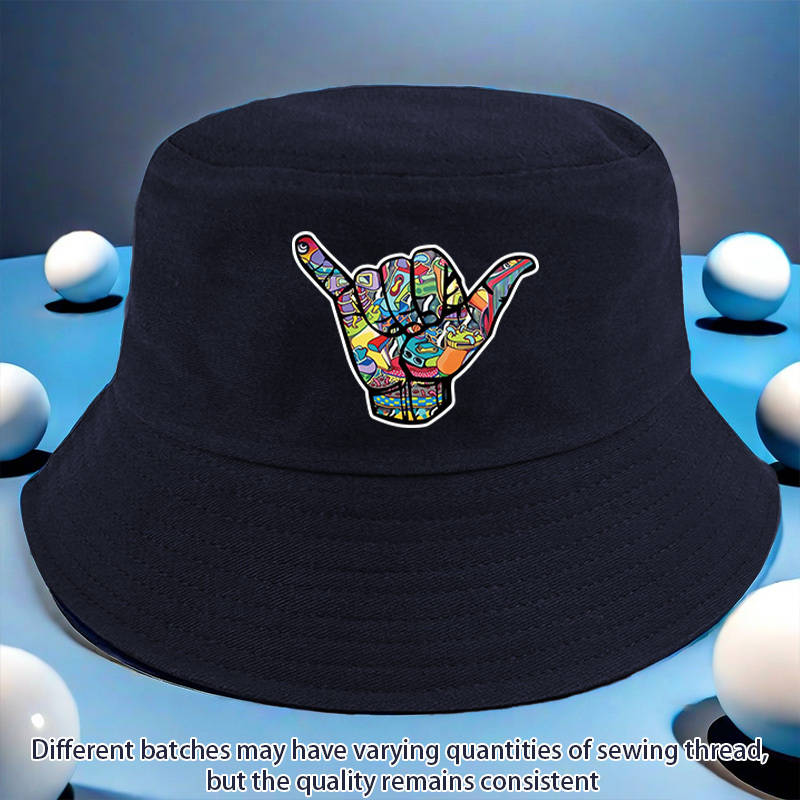 1pc A Fisherman Hat Featuring a Colorful 'Hip-Hop' Gesture Pattern Versatile And Available in Mult