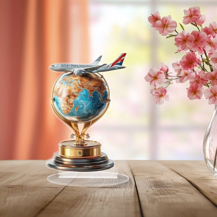 1pc 2D Flat    8-Inch Acrylic Earth Globe with Airplane Bohemian Style  Decor