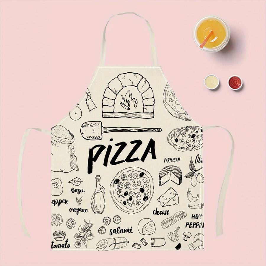 1pc Pizza Pattern Linen Apron Creative Fun Fashion Print Waterproof Stain-Resistant Easy Clea