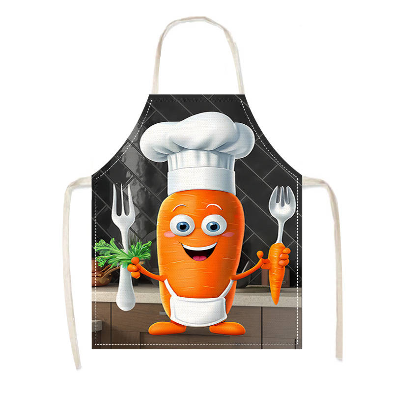 1pc Linen Chef Elements Vegetable Carrot Printed Personalized Apron Home Work Apron Women'S A