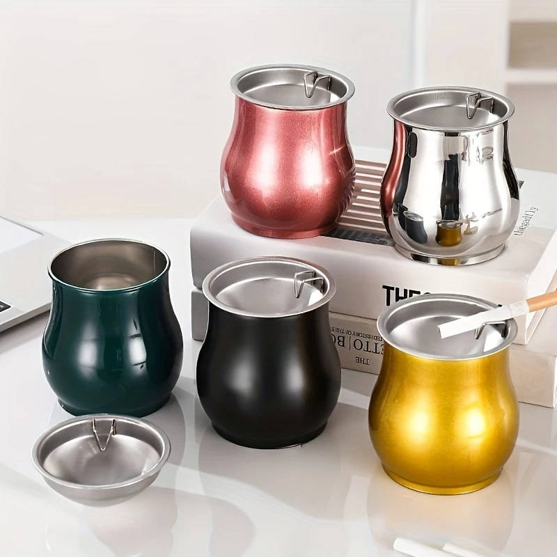 1pc Windproof Stainless Steel Ashtray with Creative Deer Design Smoke-Free for Cars Home Terraces