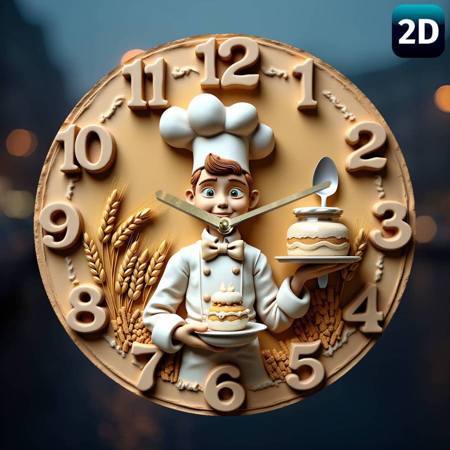 1pc 19.99 cm Silent Chef Wall Clock Decorative Acrylic Round Clock with Chef Illustration Perfec