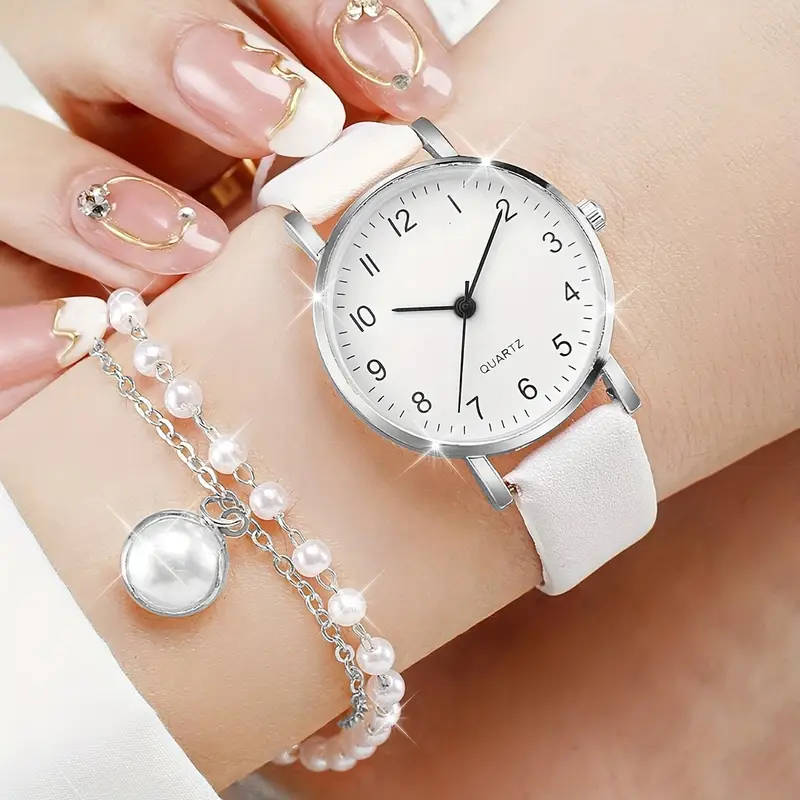 5-Piece Set Of Women's Fashionable Korean Style Simple Quartz Watches