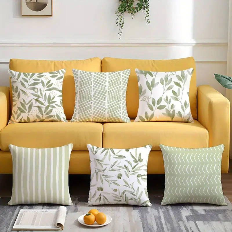 6 Pieces Botanical Print Pillow Covers - Zipper Closure & Machine Wash