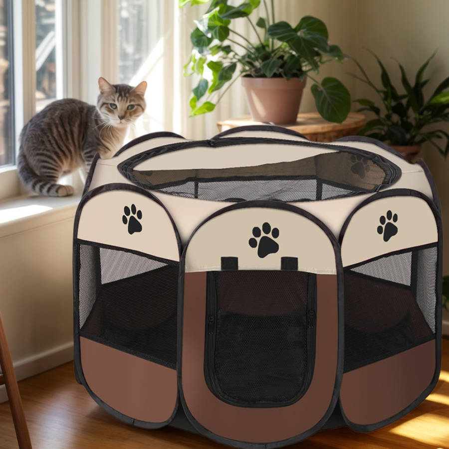 1pc Beige+gray size Size: 73*73*43cm (Foldable)Pet Cage