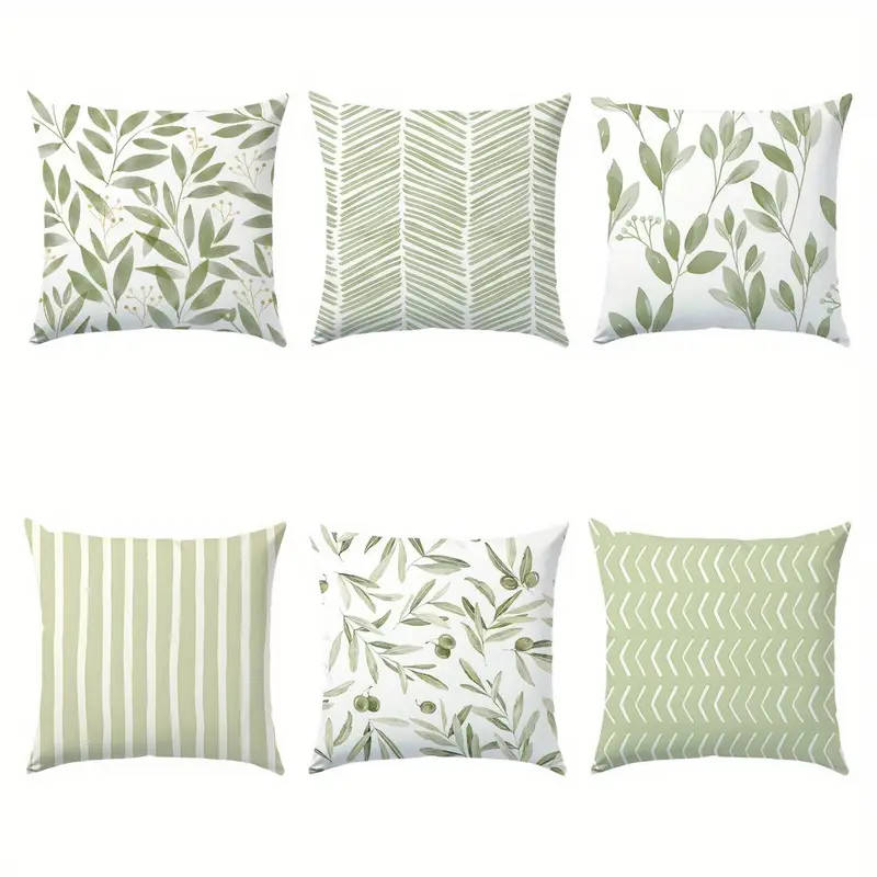 6 Pieces Botanical Print Pillow Covers - Zipper Closure & Machine Wash