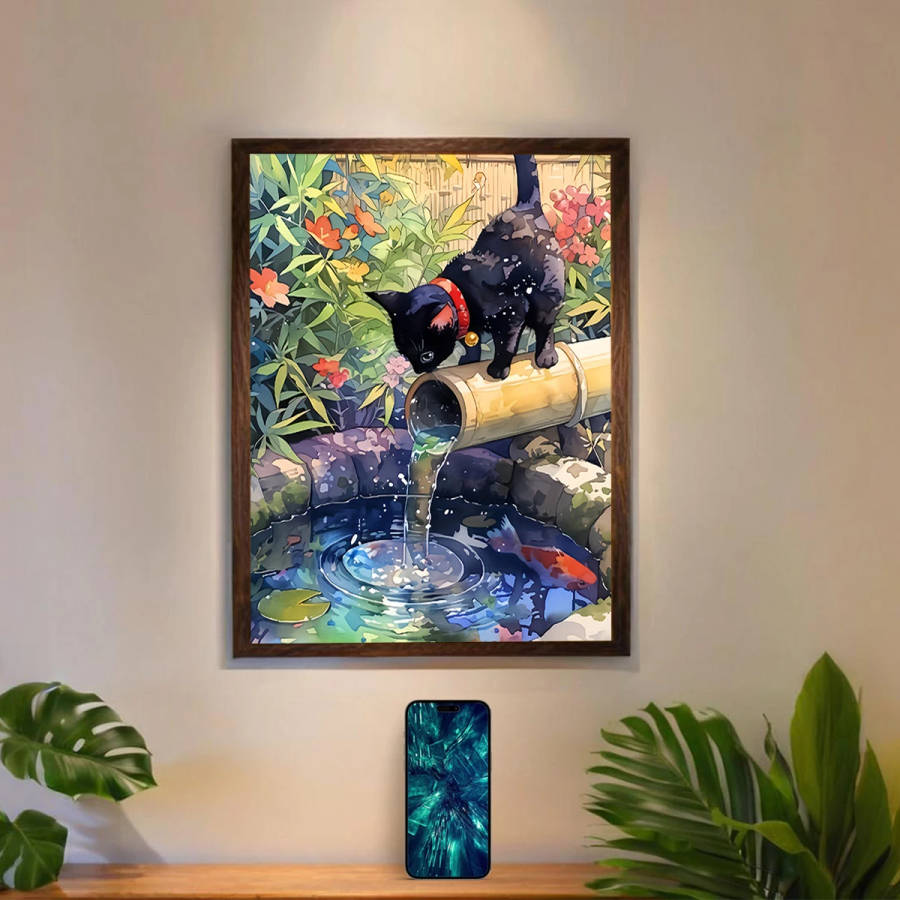1pc Print Painting 2D Black Cat and Fish Unframed 30.48x40.64cm Canvas Art Creative and Impressive H