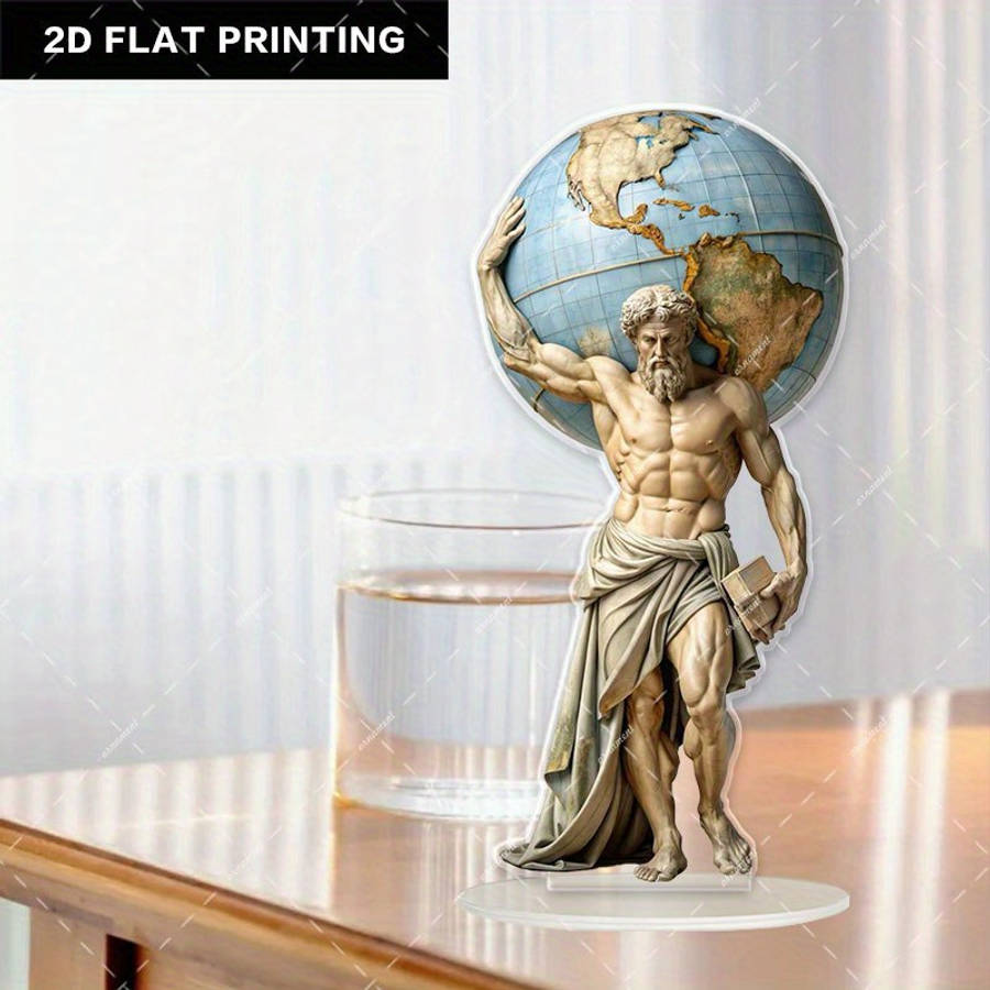 1pc 2D Flat   Acrylic Hercules Greek Mythology Statue Classical Desktop Artwork with Detai