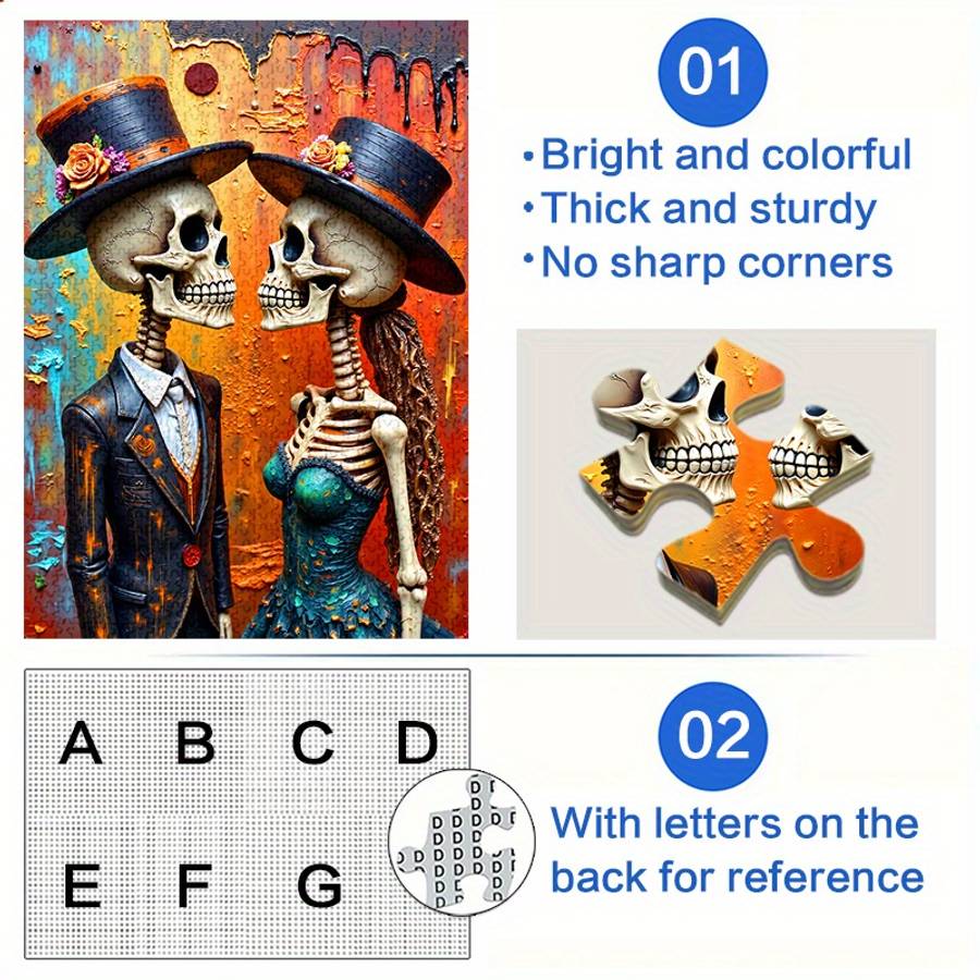 1000pcs Mr. Mrs. Skeleton Jigsaw Puzzle for Adults Victorian-Style Art with Top H
