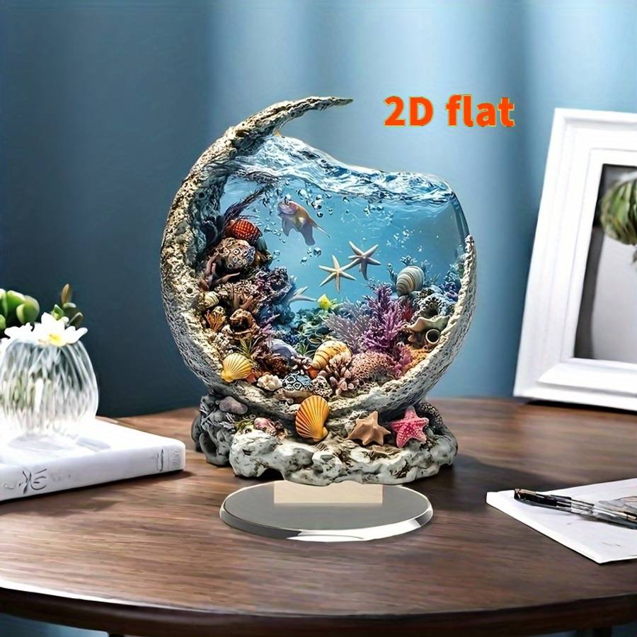 1pc 2D Flat   wave bohemian style acrylic aquarium desktop decor ornaments- suitable bedroom