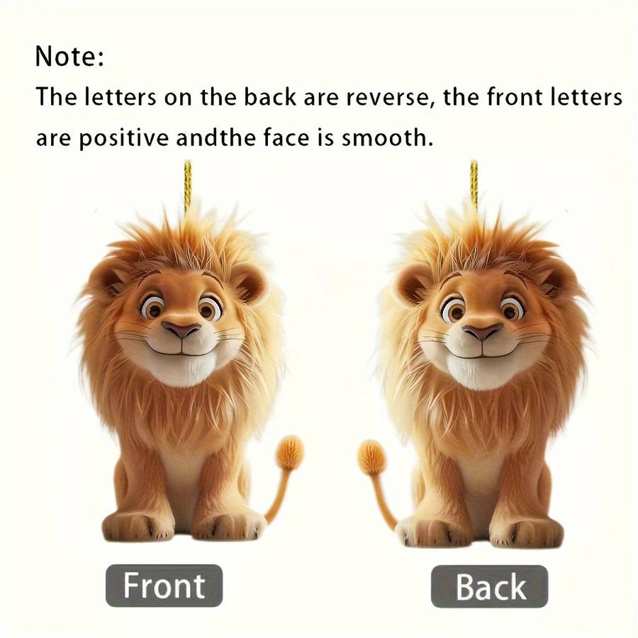 1pc 2D Flat    Acrylic Flat Lion Car Hanging Ornament Cool Rearview Mirror Decor Keychain