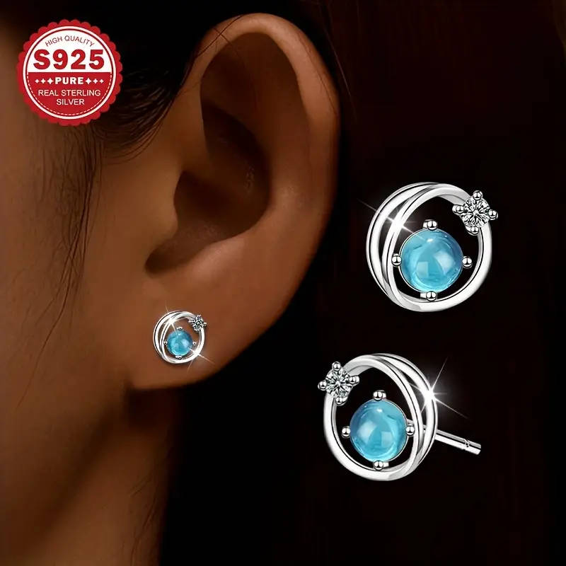 925 Silver Inlaid Synthetic Zirconia Earrings