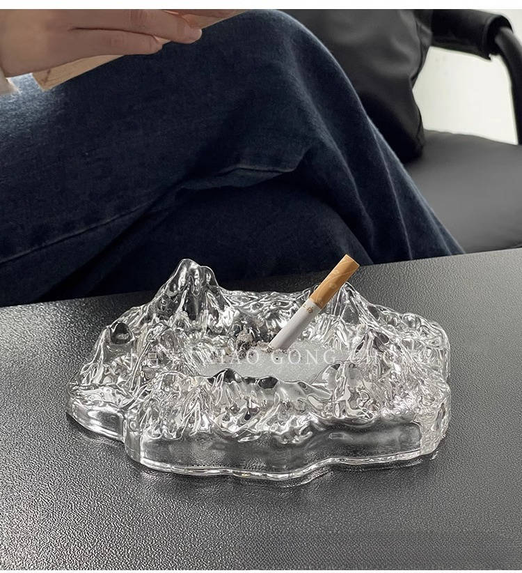 1pc Elegant Frosted Iceberg Glass Ashtray C Stylish Mountain Design for Home Decor Cigar and Cigar