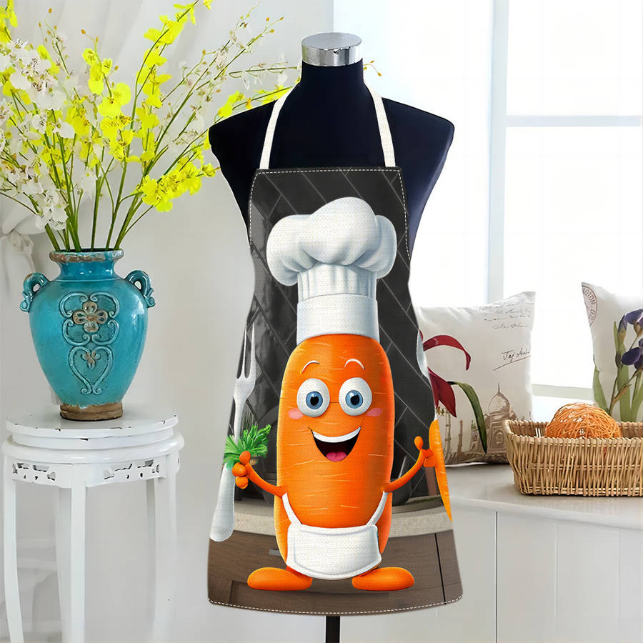 1pc Linen Chef Elements Vegetable Carrot Printed Personalized Apron Home Work Apron Women'S A
