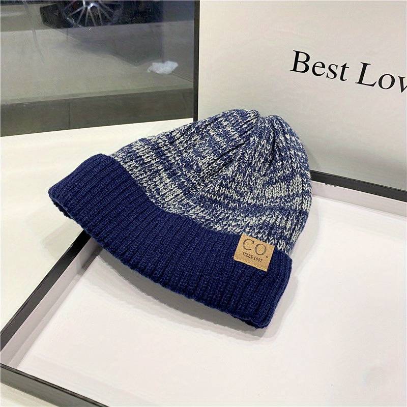 1pc Winter Warmth Plus Velvet Beanie Hat for Men Thickened Ear Protection Knit Cap 100% Polye