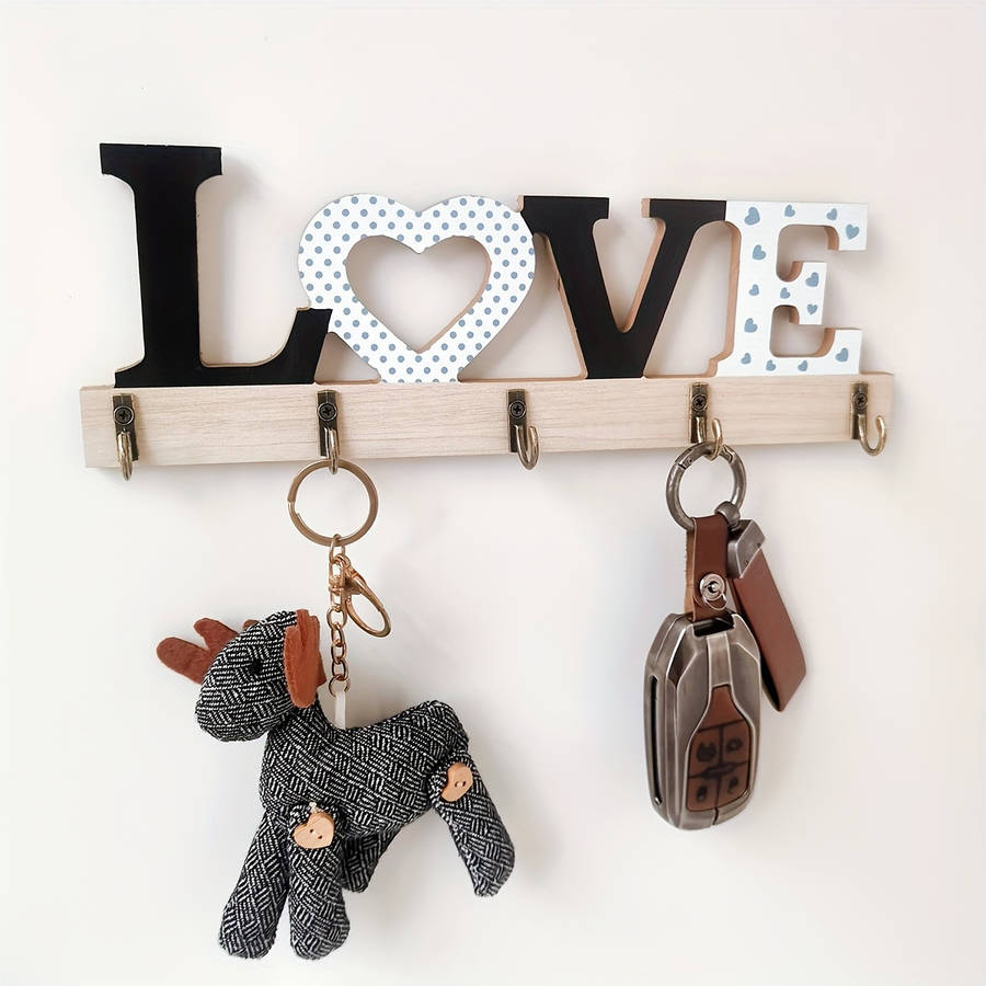 Rustic Wooden Floating Frame Hook Wall DecorAntique Key Holder with HOME Sign Easy Install Entry