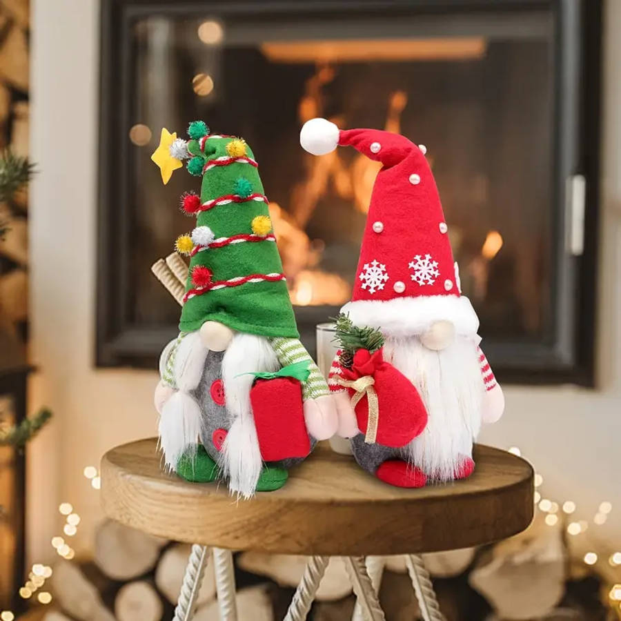 2 Festive Christmas Gnome Plush Decorations