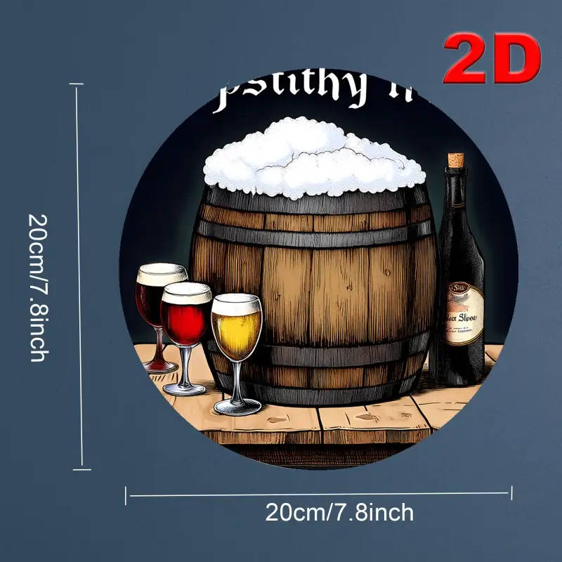 1pc Vintage Beer Barrel Scene Round Aluminum Sign 19.81cm Diameter Pre-Drilled Easy to Hang Durable