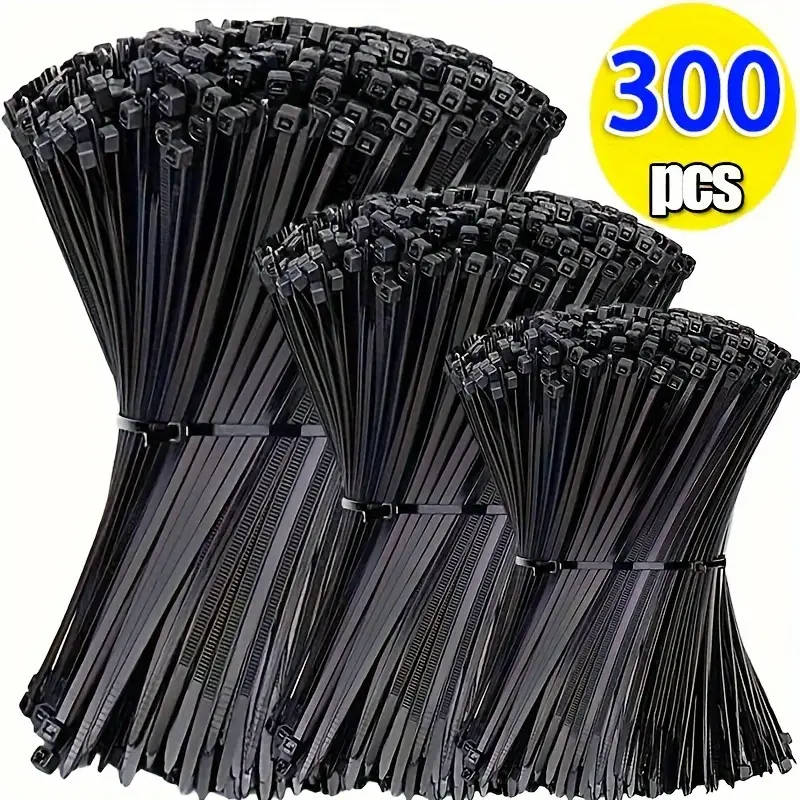 300pcs Durable Black Nylon Cable Ties - Adjustable Self-Locking Zip Ties