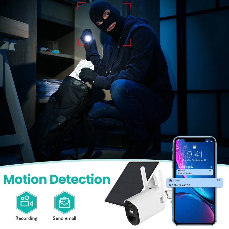 T20 1080P Full HD Solar Powered WiFi Camera, Support Motion Detection, Night Vision, Two Way Audio,