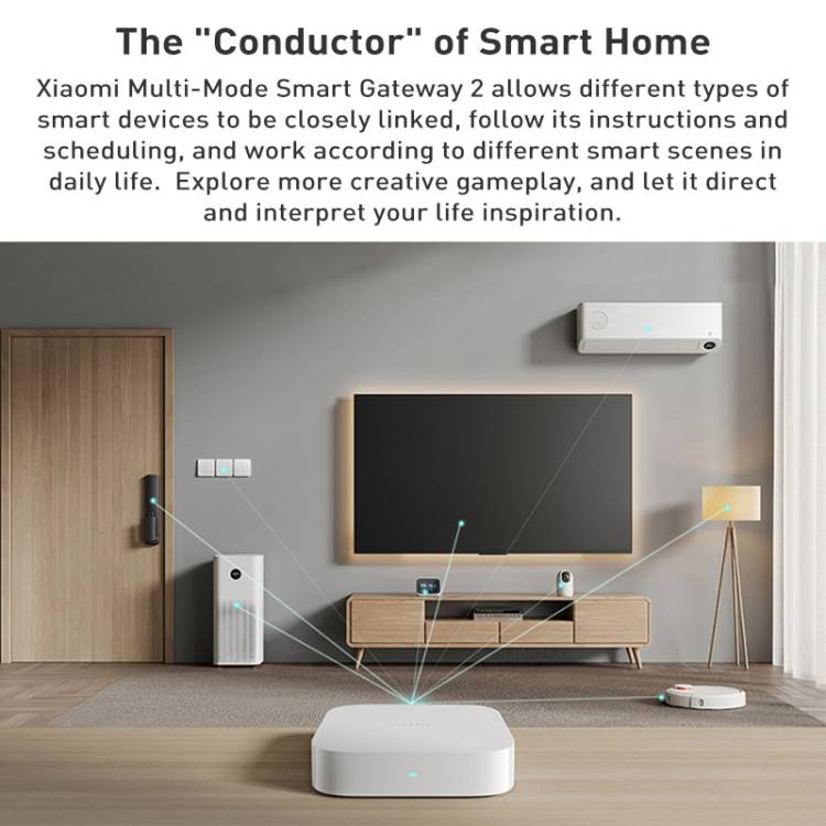 Original Xiaomi Multimode Smart Home Gateway 2 WiFi BT ZigBee RJ45 Connect(White)