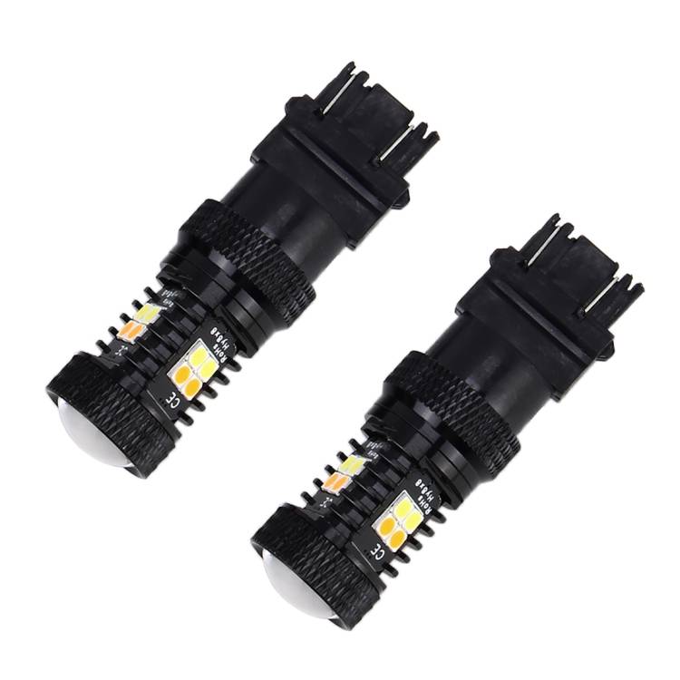 2 PCS Car Auto T25/3157 DC 12V 5W 350LM 16 SMD-3030 LED Bulbs Turn Lamp Backup Light, White + Yello