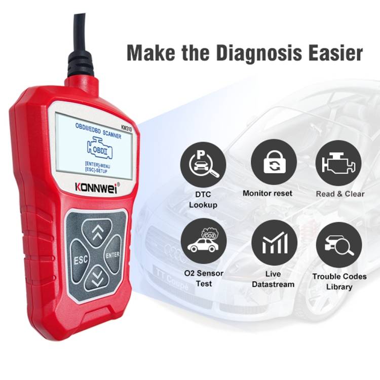 KONNWEI KW310 OBD Car Fault Detector Code Reader ELM327 OBD2 Scanner Diagnostic Tool(Red)