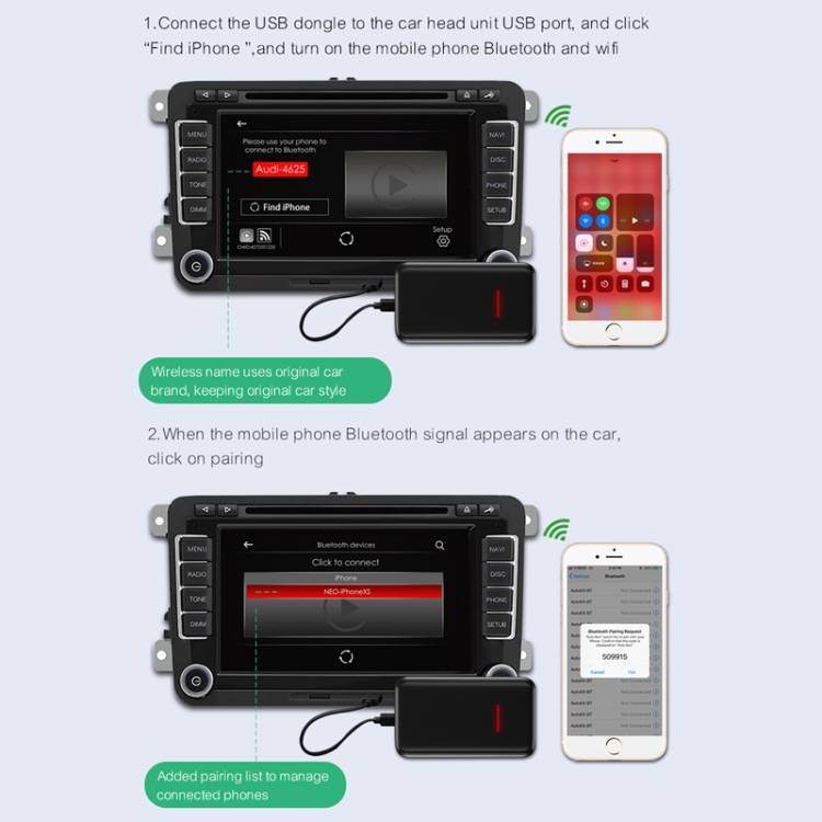 Original Car Wired to Wireless iOS Carplay Module Auto Smart Phone Carplay USB Navigation(Carbon Fib