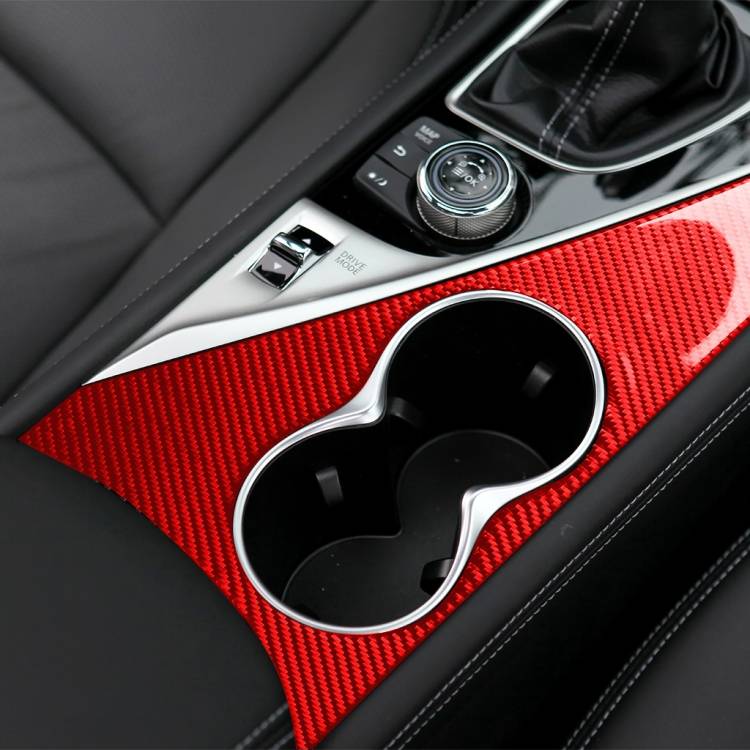 Car Carbon Fiber Water Cup Holder Panel Decorative Sticker for Infiniti Q50 2014-2020, Left Drive(Re