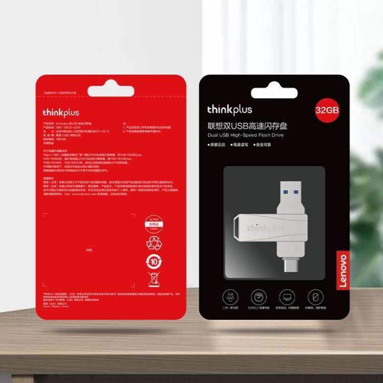 Lenovo Thinkplus MU252 USB 3.1 + USB-C / Type-C Flash Drive, Memory:32GB (Silver)