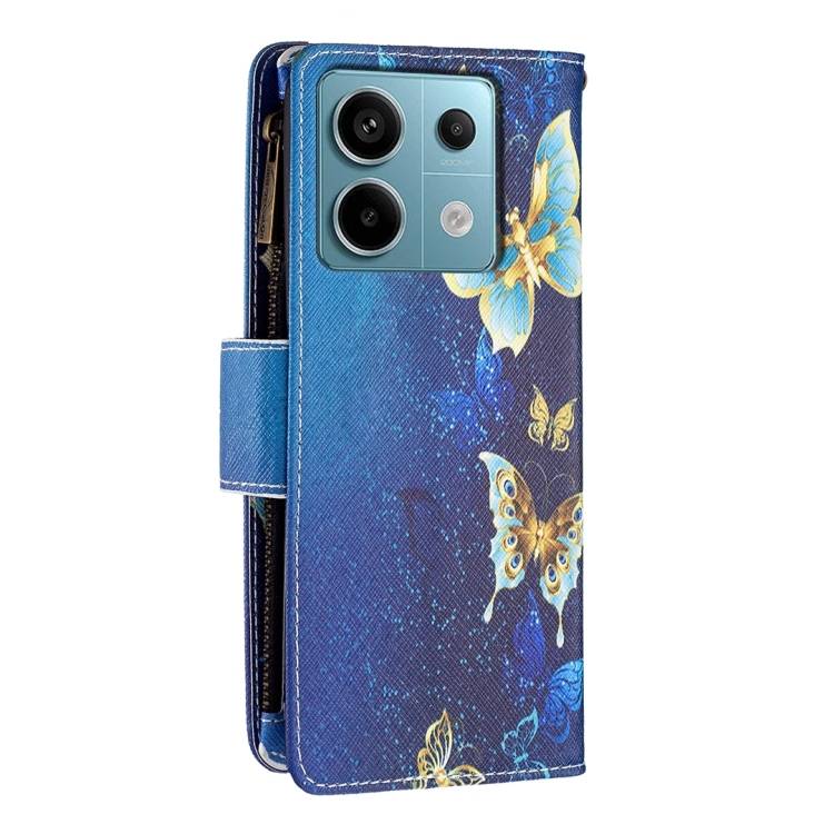 For Xiaomi Poco M6 Pro 4G Colored Drawing Pattern Zipper Leather Phone Case(Big Butterfly)