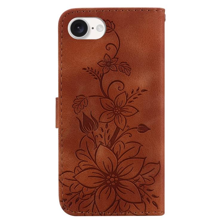 For iPhone SE 2024 Lily Embossed Leather Phone Case(Brown)