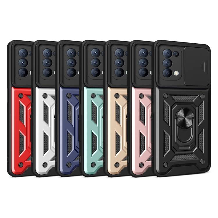 For OPPO Reno5 4G/5G Sliding Camera Cover Design TPU Hybrid PC Phone Case(Gold)