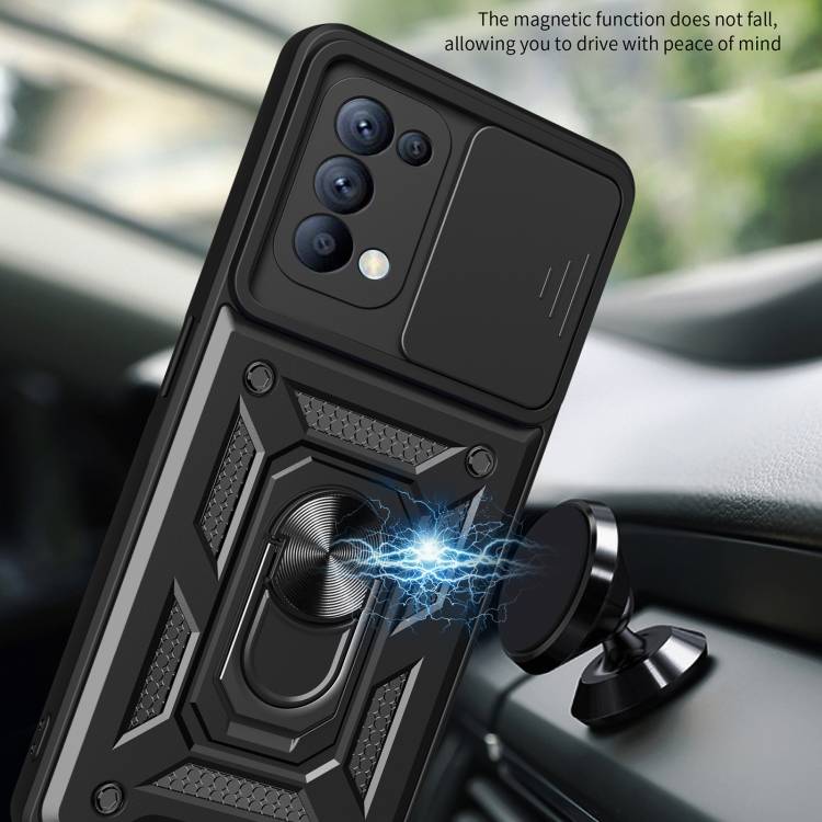 For OPPO Reno5 4G/5G Sliding Camera Cover Design TPU Hybrid PC Phone Case(Gold)