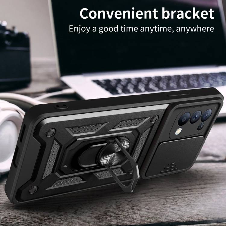 For OPPO Reno5 4G/5G Sliding Camera Cover Design TPU Hybrid PC Phone Case(Gold)