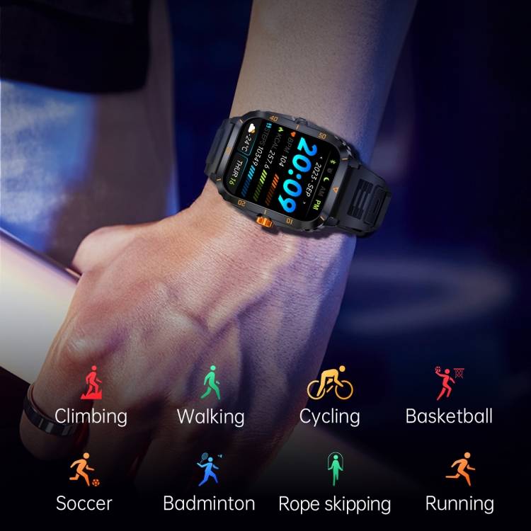 KT71 1.96 inch HD Square Screen Rugged Smart Watch Supports Bluetooth Calls/Sleep Monitoring/Blood