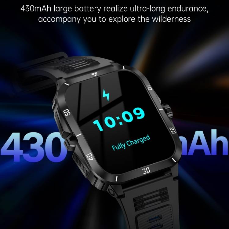 KT71 1.96 inch HD Square Screen Rugged Smart Watch Supports Bluetooth Calls/Sleep Monitoring/Blood