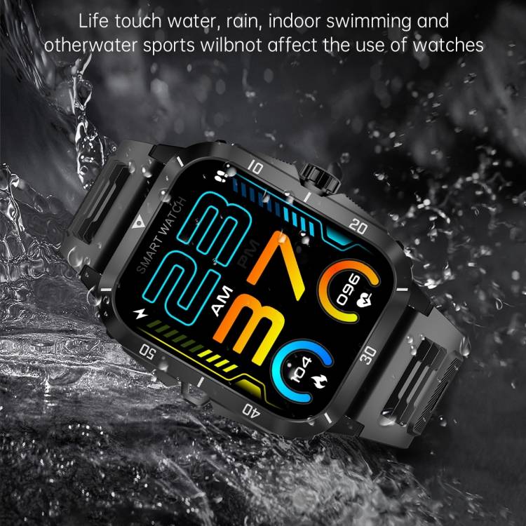 KT71 1.96 inch HD Square Screen Rugged Smart Watch Supports Bluetooth Calls/Sleep Monitoring/Blood