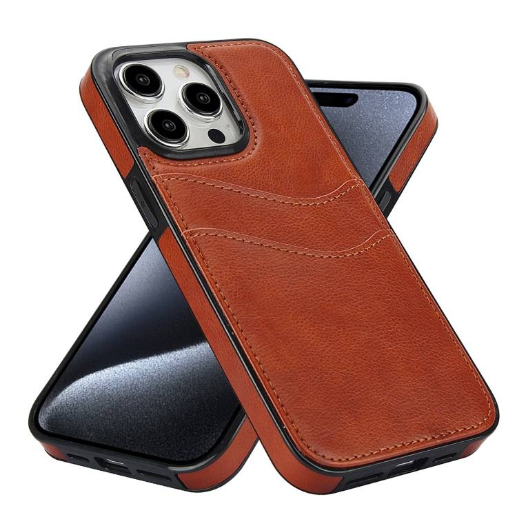 For iPhone 14 Plus Litchi Leather Skin Card Slots Phone Case(Brown)